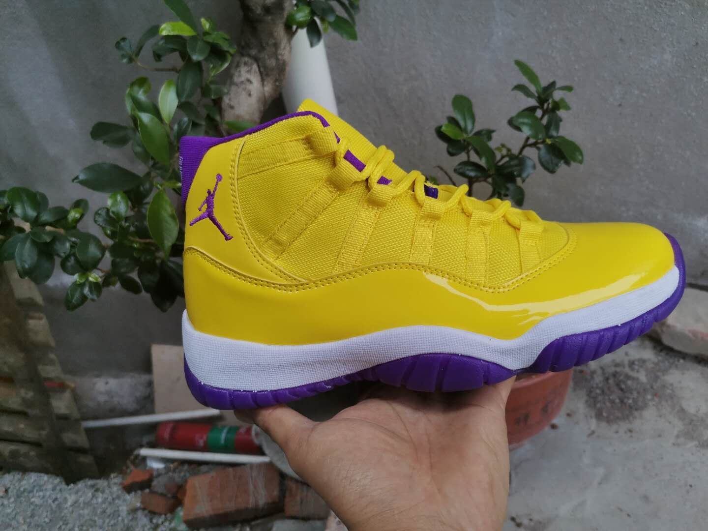 New Men Kobe Air Jordan 11 High Yellow Purple White Shoes